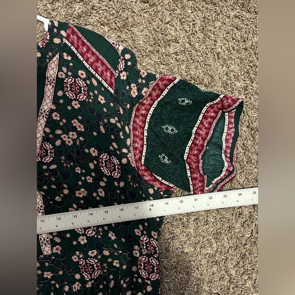 Knox Rose Dress Womens Medium Green Floral Maxi Short Sleeve V-Neck Smocked Boho - Picture 7 of 7